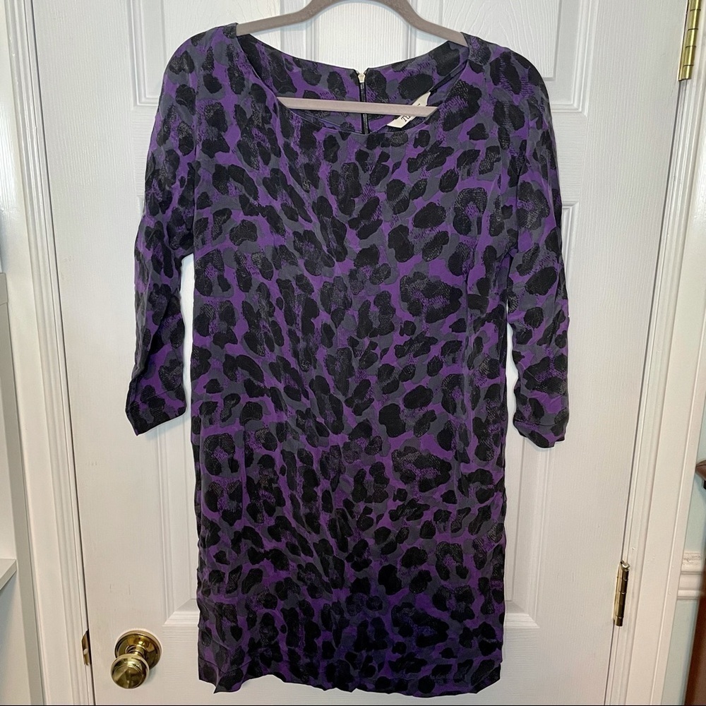Tucker 100% Silk Purple Leopard Print Dress Medium